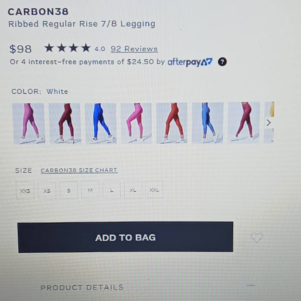 Carbon38 Ribbed Regular Rise 7/8 Legging-White - Picture 5 of 12
